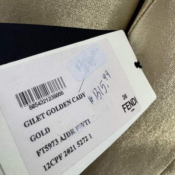 Fendi Cady Belted Metallic Gilet Top Gold Women’s US 0 - Picture 7 of 7